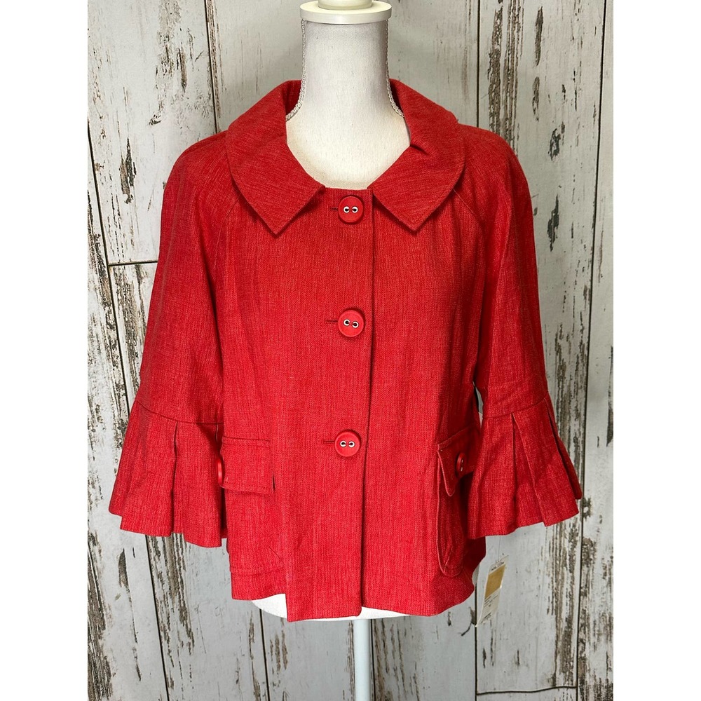 NWT Semantiks Berry Red Pleated Bell Sleeve Cotton/Linen Jacket